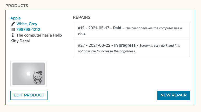 See your repair history using our inventory software system