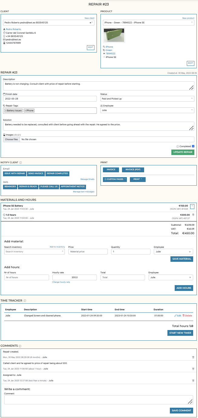 All information stored in Repero, repair management system