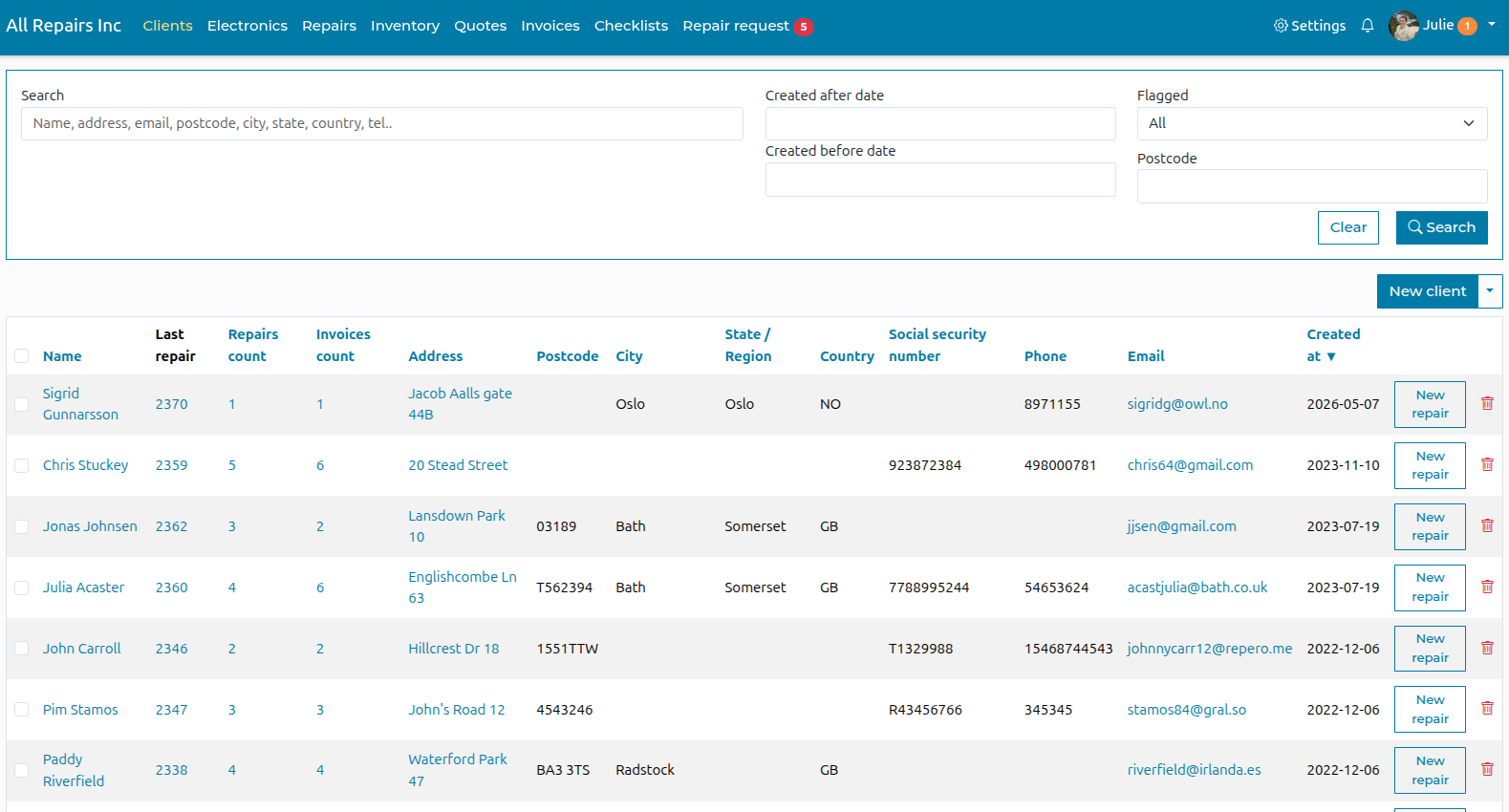 Manage your clients using our repair ticket software